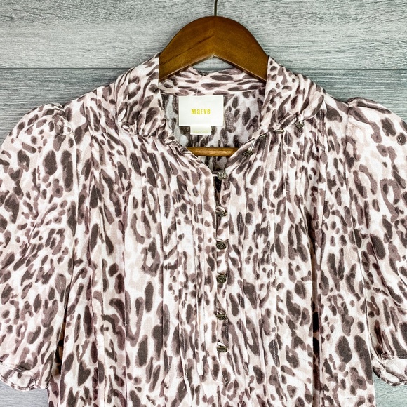 Anthropologie Maeve Leopard Pintuck Button Top 0 - Picture 3 of 9
